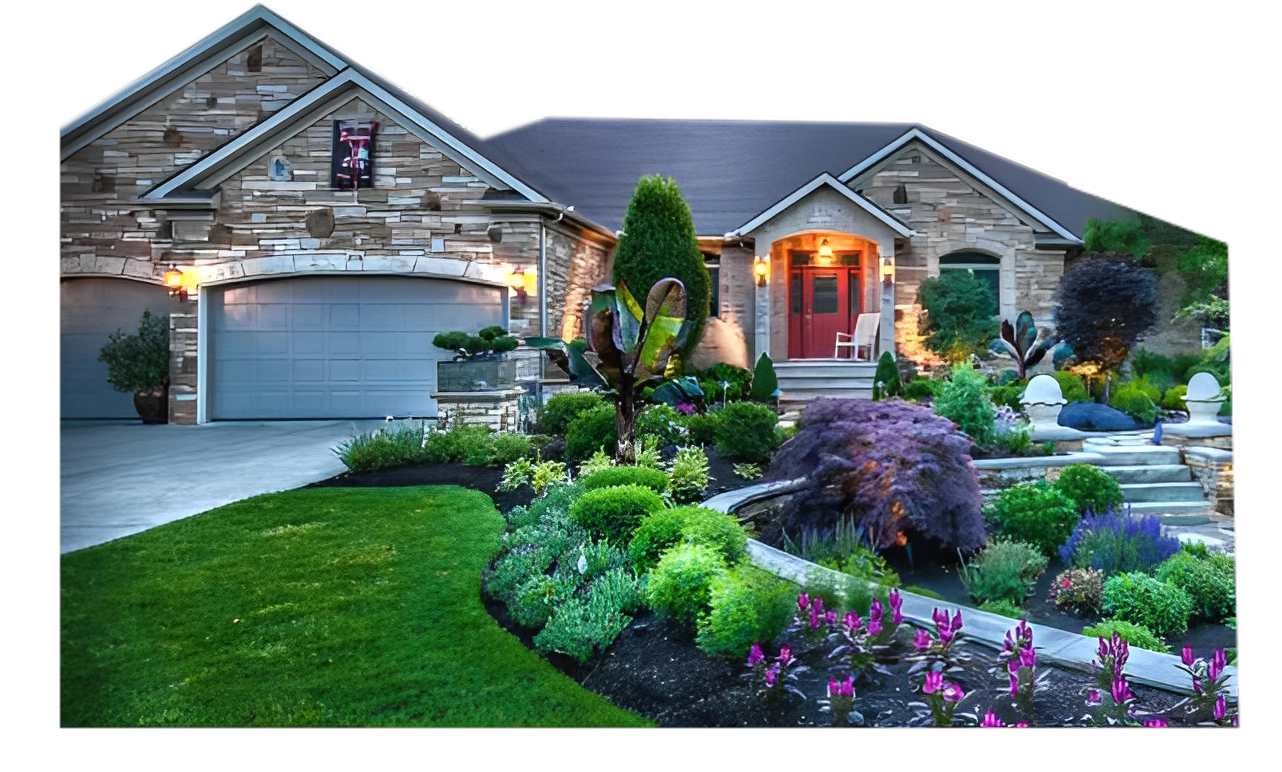 A house with a garden in the front yard