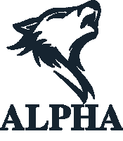 A black and white image of the alpha logo.